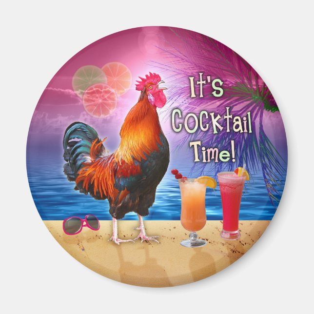Funny Rooster Chicken Cocktails Tropical Beach Sea Magnet (Front)