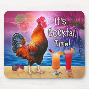 Funny Rooster Chicken Cocktails Tropical Beach Sea Mouse Mat