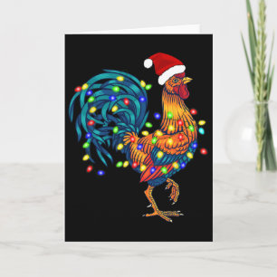 Funny Rooster Chicken Santa Christmas Lights Farme Card