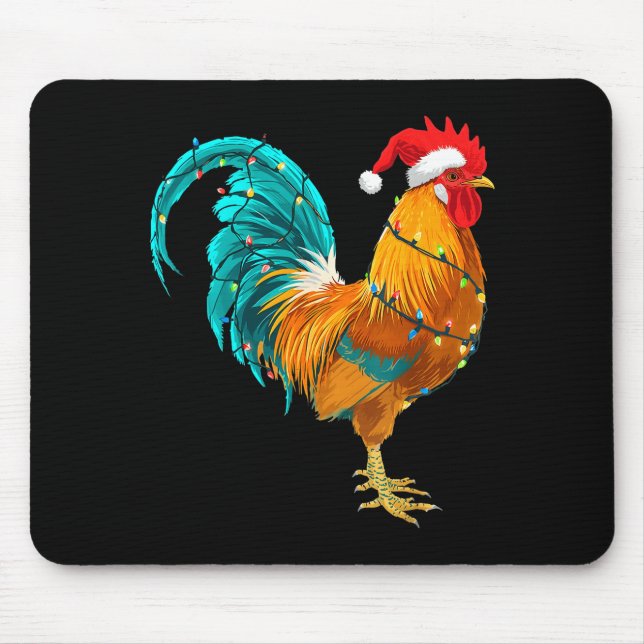 Funny Rooster Chicken Santa Christmas Lights Farme Mouse Mat (Front)