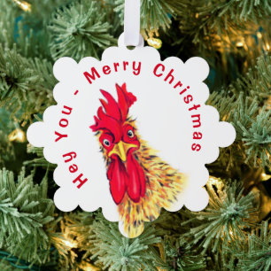 Funny Rooster Christmas Ornament Card