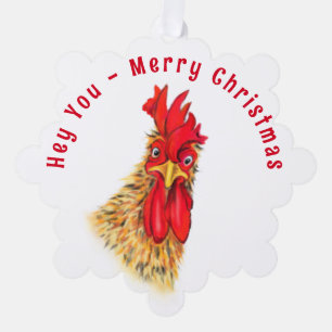 Funny Rooster Christmas Ornament Card Custom Text