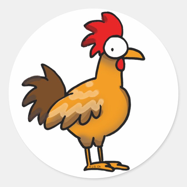 Funny rooster classic round sticker (Front)