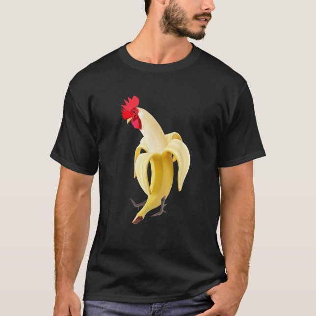 Funny Rooster Cockerel Chicken In Banana T Shirt (Front)