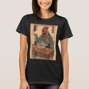 Funny Rooster Eating Ramen Retro Japanese Gifts T-Shirt