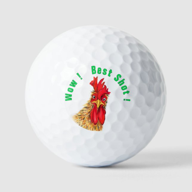 Funny Rooster Golf Balls with Text (Front)