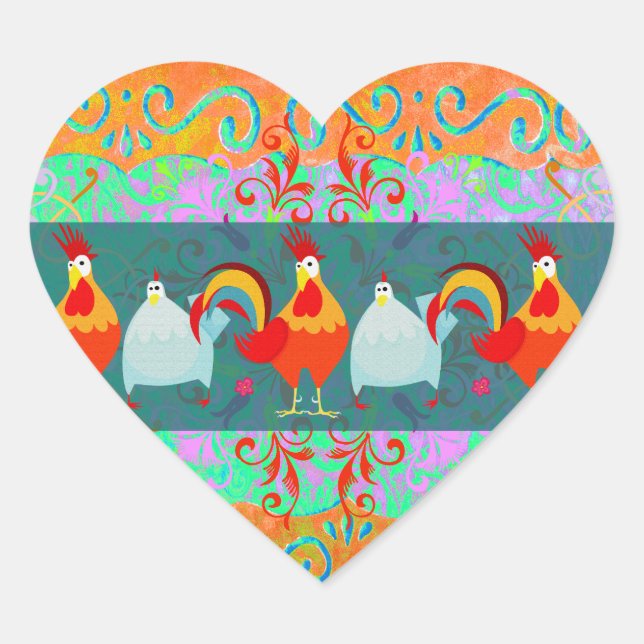 Funny Rooster Hen Funky Chicken Farm Animal Gifts Heart Sticker (Front)