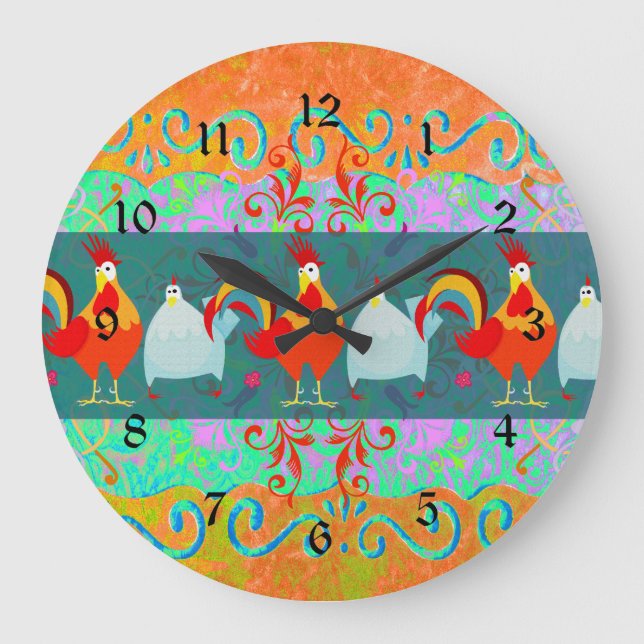 Funny Rooster Hen Funky Chicken Farm Animal Gifts Large Clock (Front)