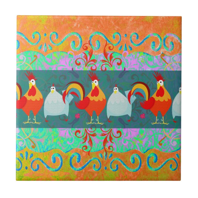 Funny Rooster Hen Funky Chicken Farm Animal Gifts Tile (Front)