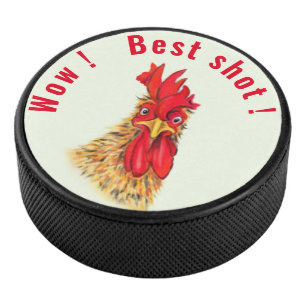 Funny Rooster Hockey Puck - Custom Text