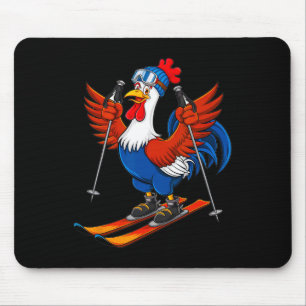 Funny Rooster Skiing Adventure Cartoon Mouse Mat