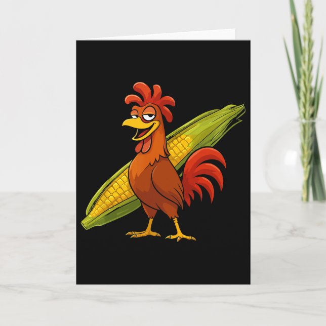 Funny Rooster With Corn Cob Thanksgiving Chicken F Card (Front)