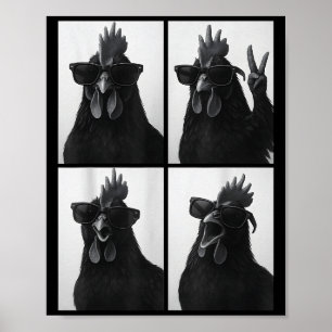 Funny Rooster With Sungles Photobooth Selfie Farm  Poster