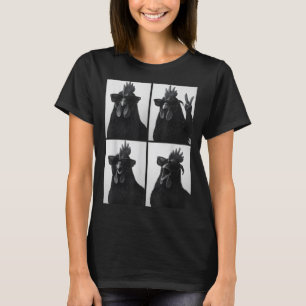 Funny Rooster With Sungles Photobooth Selfie Farm  T-Shirt