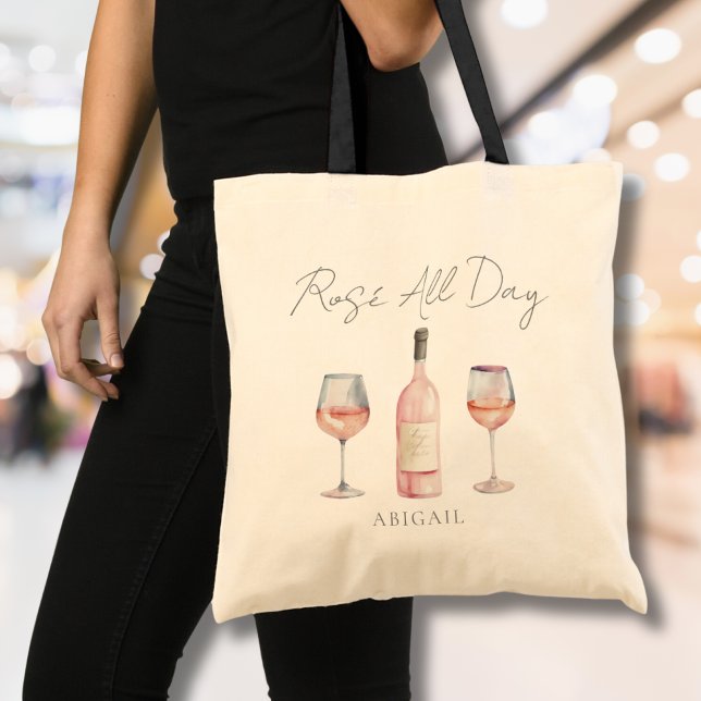 Funny Rosé All Day Wine Lover Tote Bag (Funny Rose Wine Tote Bag)