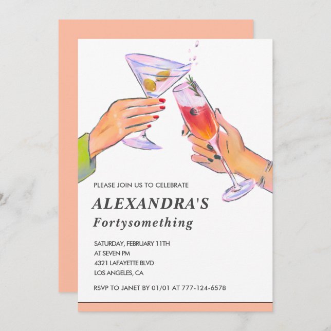  Funny Rose Gold Cocktail Champagne 47th birthday Invitation (Front/Back)