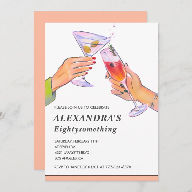 Funny Rose Gold Cocktail Champagne 82nd birthday Invitation (Front/Back)
