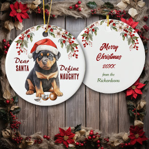 Funny Rottweiler Define Naughty Christmas Ceramic Tree Decoration