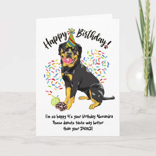 Funny Rottweiler Dog Birthday Card Doughnuts (Front)
