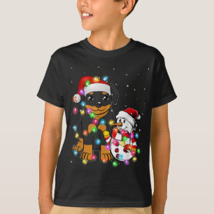 Funny Rottweiler Dog Christmas Snowman Lights Paja T-Shirt
