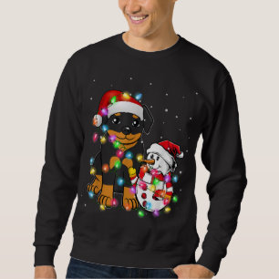 Funny Rottweiler Dog Christmas Tee Snowman Lights