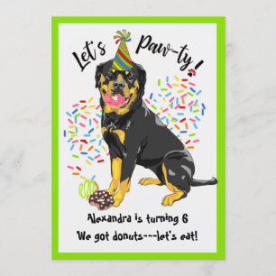 Funny Rottweiler Dog Doughnuts Birthday Party Invitation