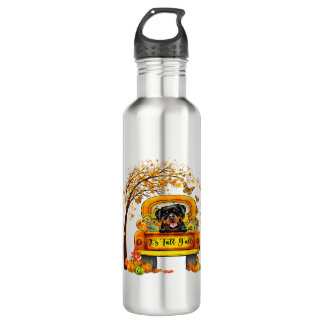 Funny Rottweiler Dog Pet Lover Fall Autumn Leafs 710 Ml Water Bottle