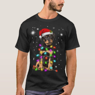 Funny Rottweiler Dog Santa Hat Christmas Lights Lo T-Shirt