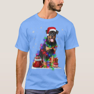 Funny Rottweiler Dog Tree Christmas Lights Xmas Pa T-Shirt