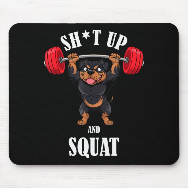 Funny Rottweiler Fitness Squating Workout Weightli Mouse Mat (Front)