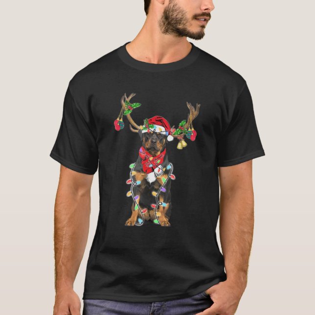 Funny Rottweiler Reindeer Christmas Dogs Christmas T-Shirt (Front)