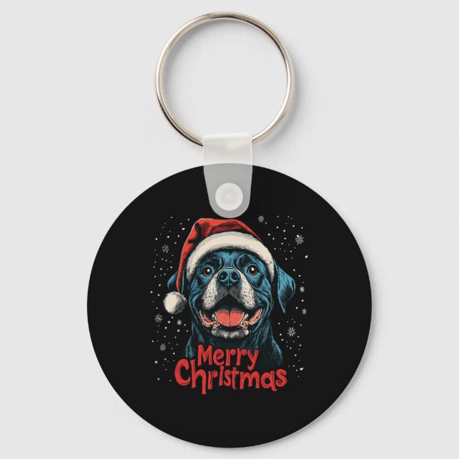 Funny Rottweiler Santa Merry Christmas Rottie Love Key Ring (Front)