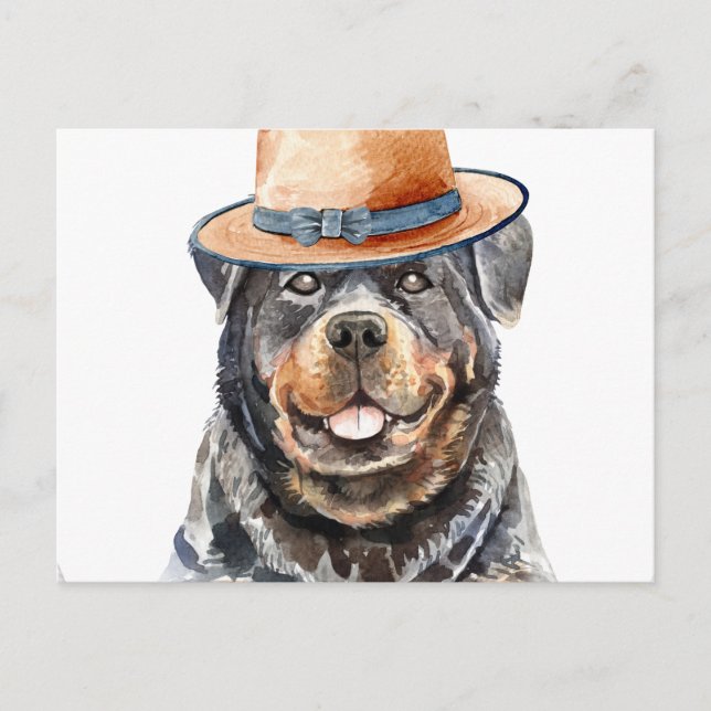 Funny Rottweiler With Hat Holiday Postcard (Front)
