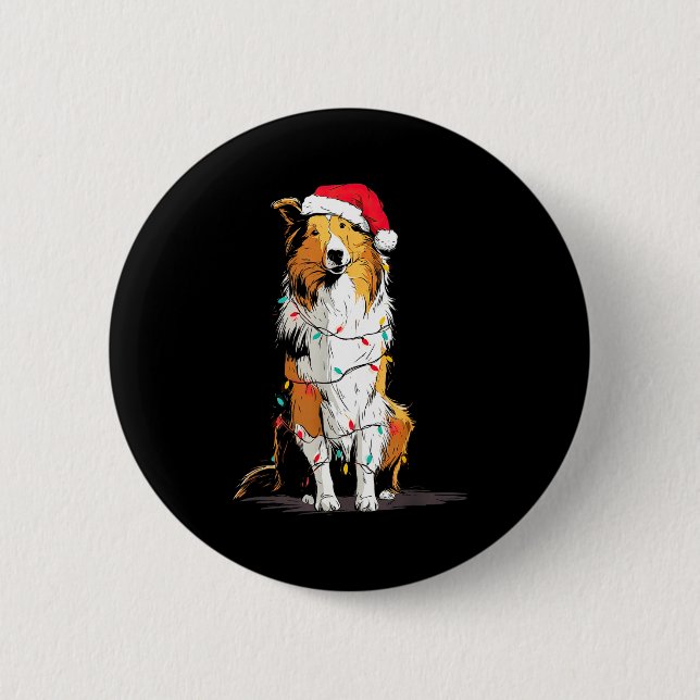 Funny Rough Collie Christmas Graphics Dog Lights L 6 Cm Round Badge (Front)