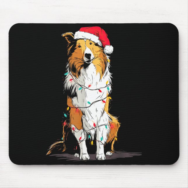 Funny Rough Collie Christmas Graphics Dog Lights L Mouse Mat (Front)
