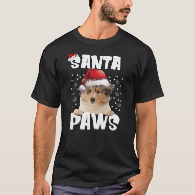 Funny Rough Collie Christmas Lights Tree Dog Lover T-Shirt (Front)