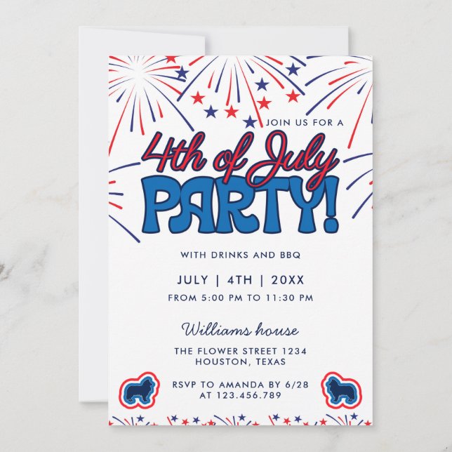 Funny Rough Collie Fireworks 4th Of July BBQ Party Invitation (Back)