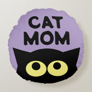 Funny round Cat Mum throw pillow for cat person