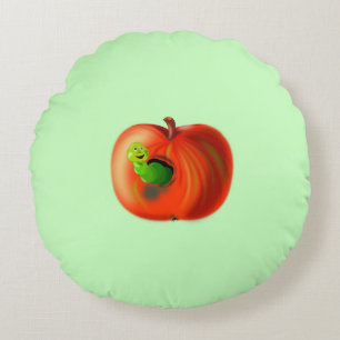 Funny Round Pillow Happy Worm In Apple