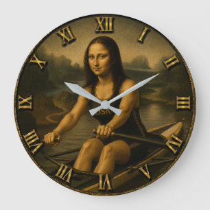 Funny Rowing Mona Lisa Crew Racing Gift Large Clock
