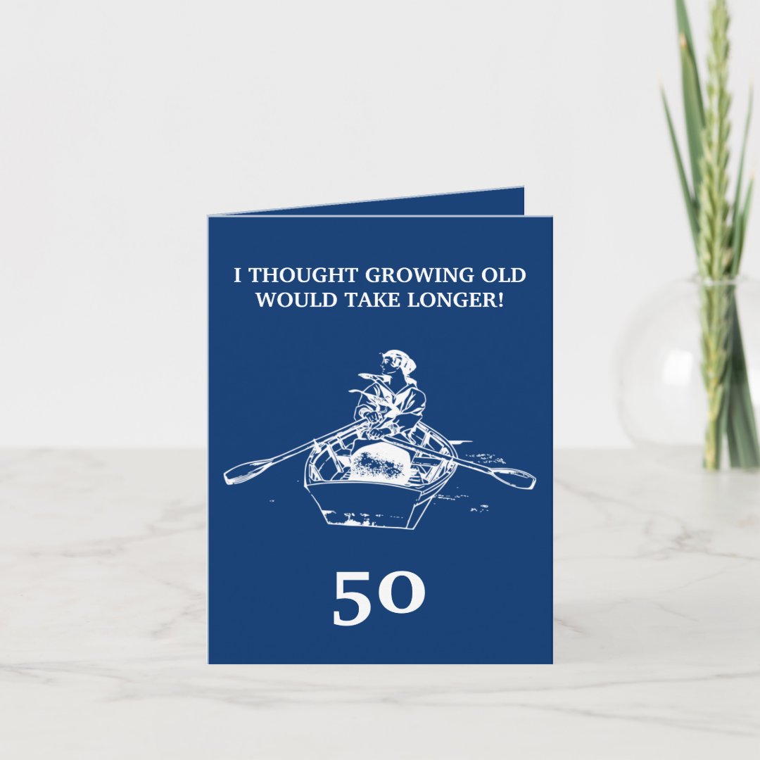 Funny Rowing Woman Blue Sister 50th Birthday Card | Zazzle