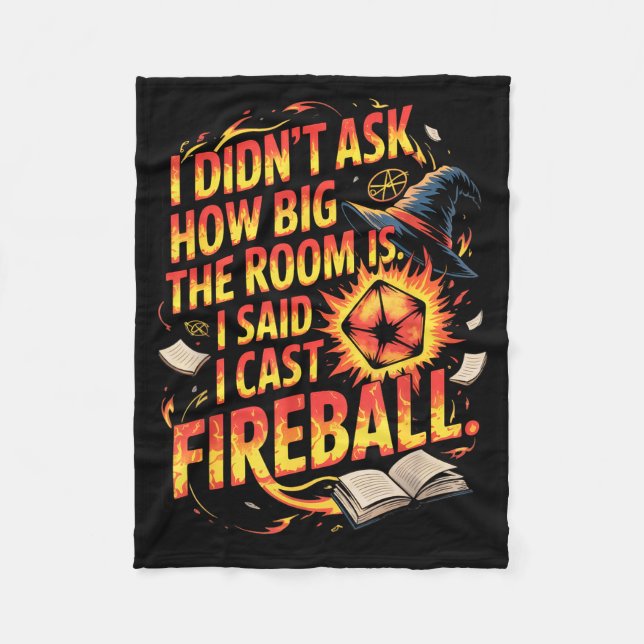 Funny Rpg I Cast Fireball Quote With Wizard Hat An Fleece Blanket (Front)
