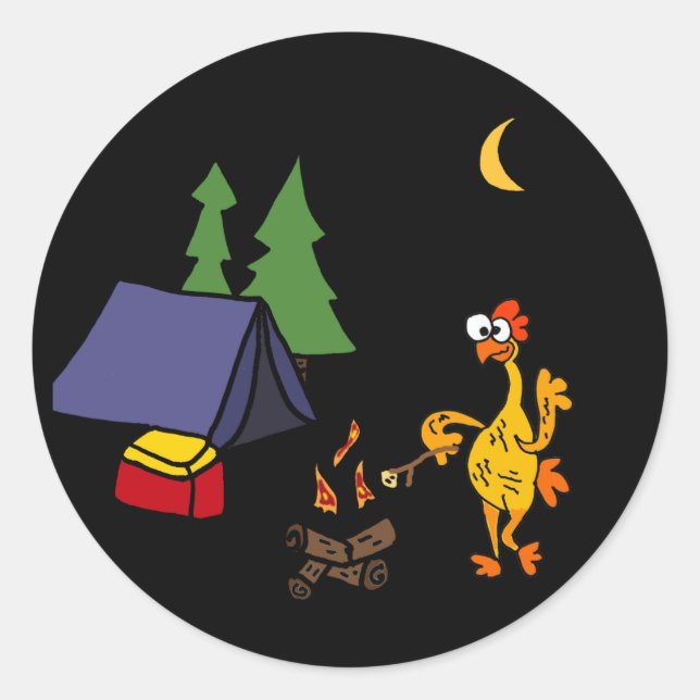 Funny Rubber Chicken Camping Cartoon Classic Round Sticker (Front)