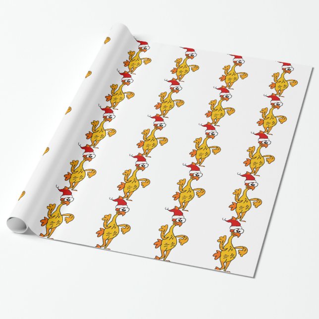 Funny Rubber Chicken Christmas Cartoon Wrapping Paper (Unrolled)