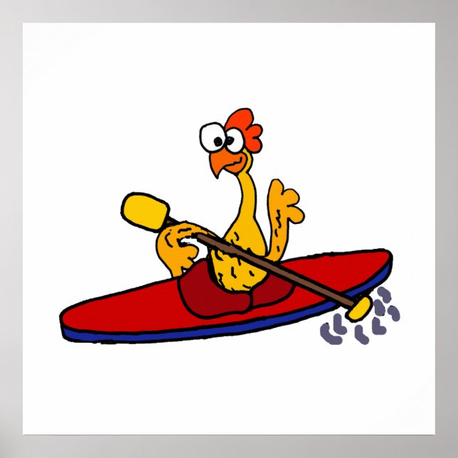 Funny Rubber Chicken kayaking cartoon Poster (Front)
