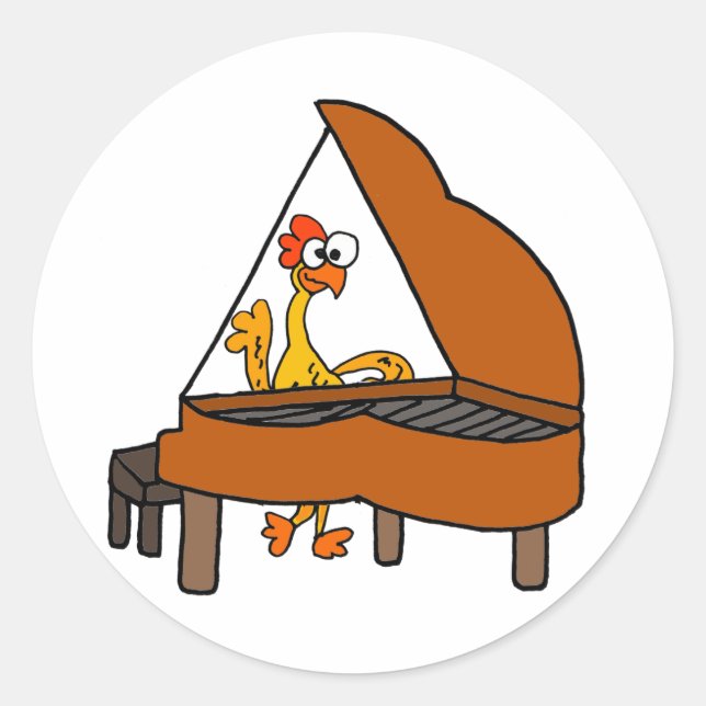 Funny Rubber Chicken Playing Piano Cartoon Classic Round Sticker (Front)