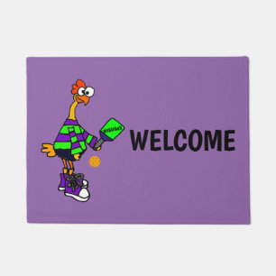 Funny Rubber Chicken Playing Pickleball Doormat