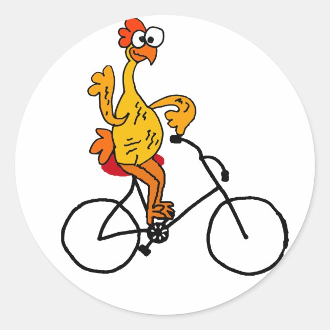 Funny Rubber Chicken Riding Bicycle Classic Round Sticker (Front)