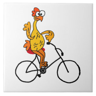 Funny Rubber Chicken Riding Bicycle Tile