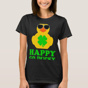 Funny Rubber Duck Four Leaf Clover Sunglasses Happ T-Shirt